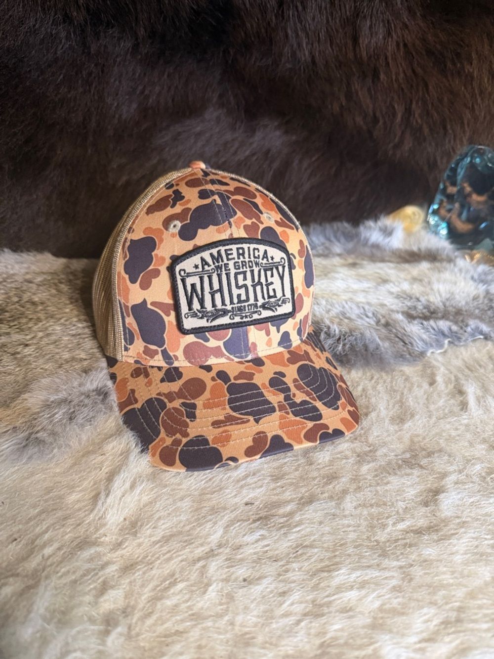 Americana 'Whiskey' Camouflage Trucker Hat - Brown/Black (3045A)
